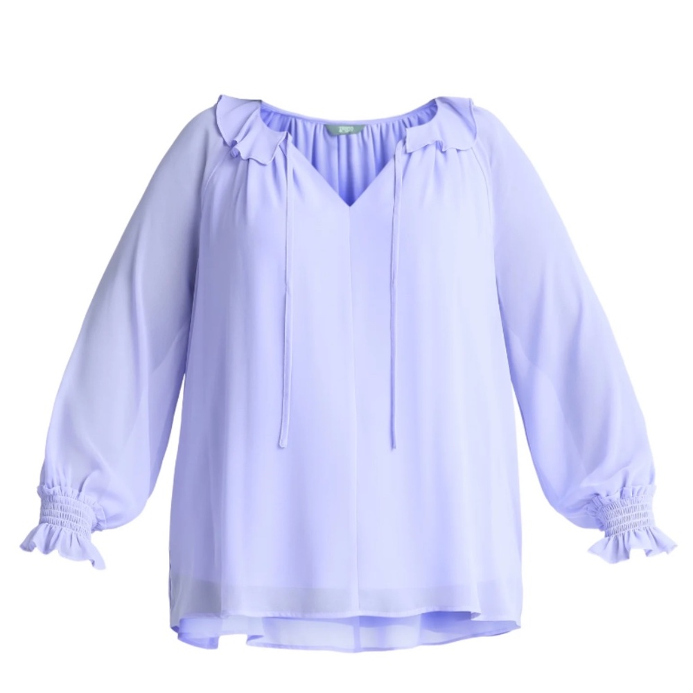 Terra and Sky Women’s Plus Lavender Ruffle Neck Blouse Size 3X NWT - Picture 6 of 8